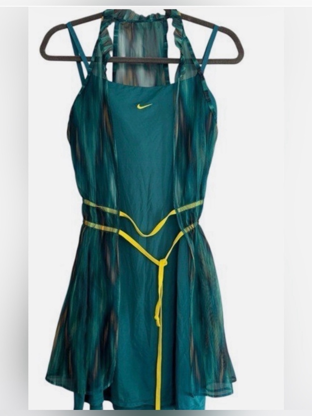 NIKE MARIA SHARAPOVA Teal/Yellow Tennis Dress built n bra adjustable strap SMALL